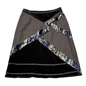 Limited Womens Y2K‎ Forest Fairy Patchwork A-Line Skirt Velvet Artsy 12 Granola